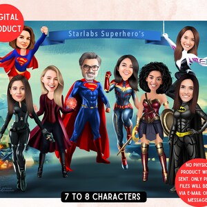 Benutzerdefiniertes Cartoon-Superhelden-Team - Personalisiertes Geschenk für Arbeit oder Veranstaltungen (7 bis 8 Charaktere) Karikatur für Geschäft, individuelles Firmengeschenk