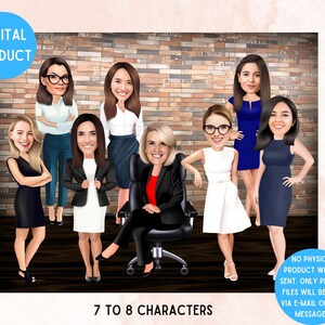 Personalised Small Business Team Cartoon, Business Employees Caricature Gift, Retirement Boss Portrait, Printable Cartoon (7-8 people)