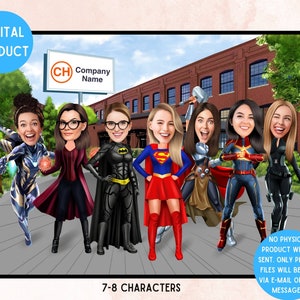 Personalized Cartoons for Company, Superhero Caricature for Business,  Family Cartoon Gif, Business Reunion Cartoon Gift (7-8 Characters)