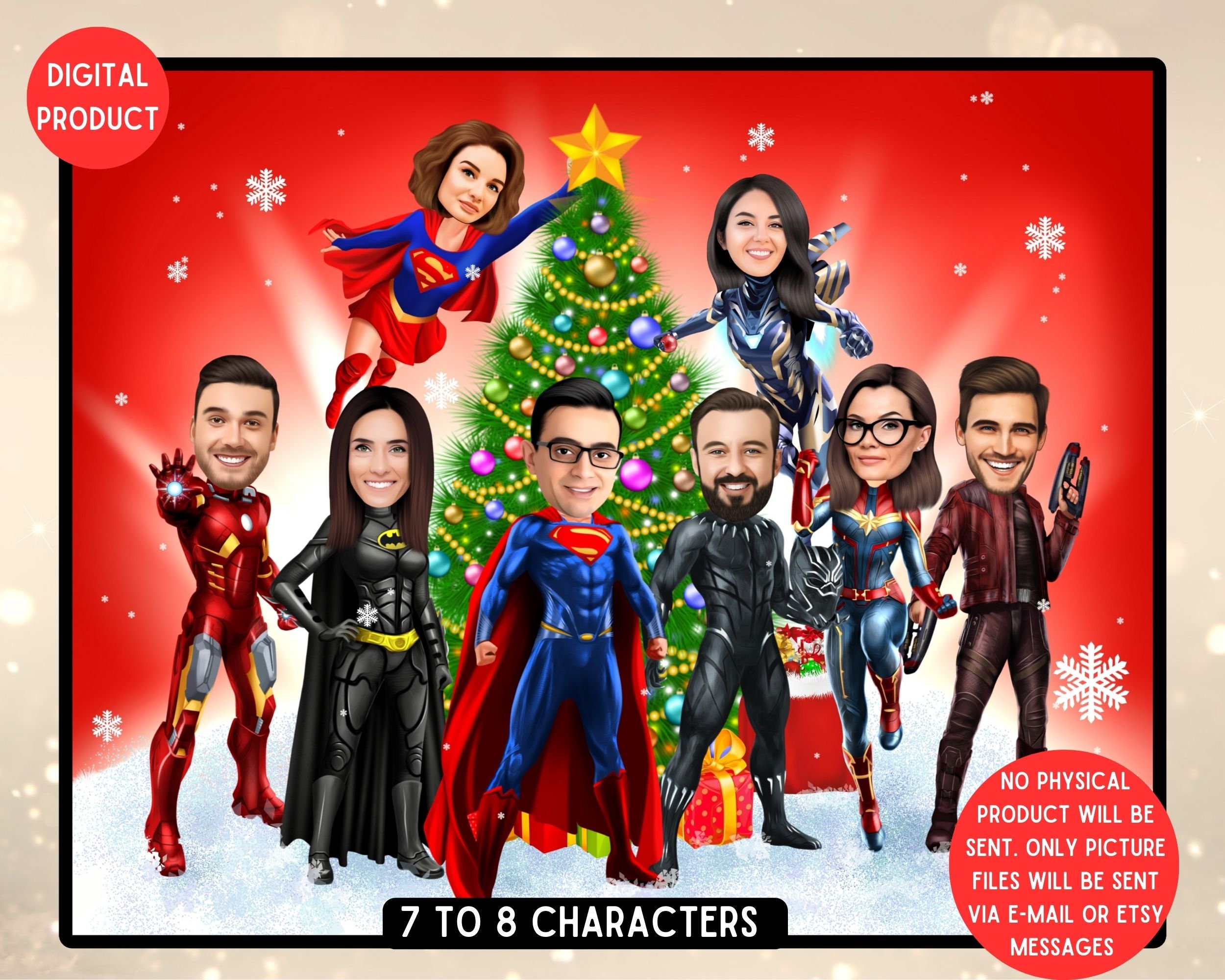 Christmas Cartoon Family Portrait, Superheroes CARICATURE Greeting Card,  Xmas Group Caricature, Caricature Card Holiday | 7-8 Faces - Etsy, image size:2500x2000