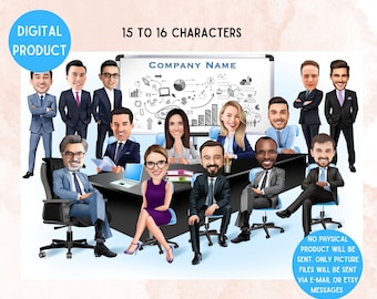 Custom Office Team Cartoon Portrait – Personalized Boss or Team Gift for Business Events (15-16People)