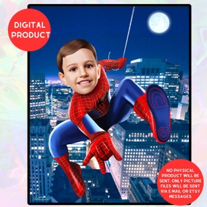 Gepersonaliseerde Spiderman Portret, Aangepaste Spiderman Gift Karikatuur, Superhelden Gift, Superhelden Verjaardagscadeau, Digitale Tekening