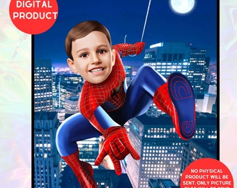 Personalized Spiderman Portrait, Custom Spiderman Gift Caricature, Superheroes Gift, Superheroes Birthday Gift, Digital Drawing