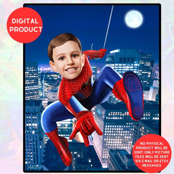 Portrait personnalisé de Spiderman, caricature de cadeau Spiderman personnalisé, cadeau de super-héros, cadeau d'anniversaire de super-héros, dessin numérique