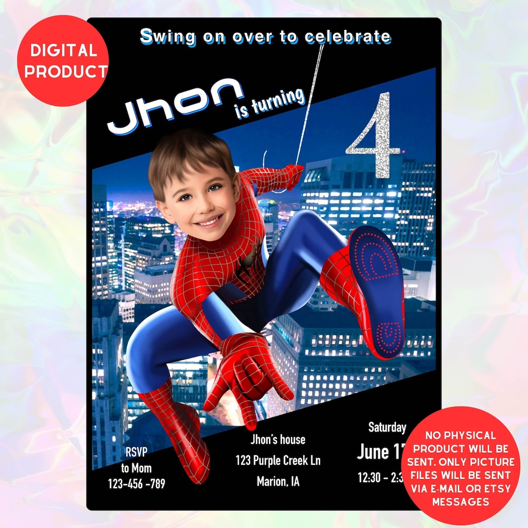 Spiderman Birthday Invitation, Superhero Invitation, Spiderman ...