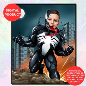 Ritratto di Venom personalizzato, Venom Birthday Banner Decor personalizzato, Venom Bday Invite, Invitation Digital Drawing