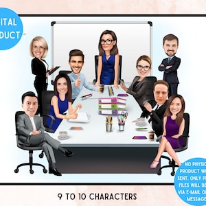 Personalized Business Team Caricature – Custom Office Portrait for Boss, Retirement, or Team Gift (9-10 faces)
