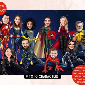 Personalised Group Superheroes  Company Office Cartoon (9 to 10 Characters) Caricature for Business, Custom Retirement Gift, Farewall Gift