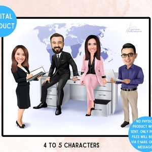Ritratto personalizzato sul posto di lavoro, caricatura di cartoni animati per team aziendali personalizzati, caricatura regalo di addio alla pensione, cartone animato stampabile (4-5 persone)
