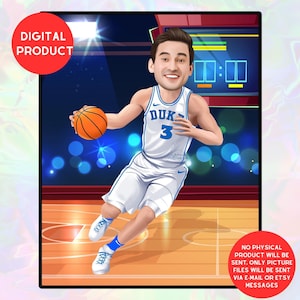 Retrato de desenho animado de basquete, presente de filho, presente de irmão, presente de pai | caricatura de basquete da foto, retrato de desenho animado da foto, presente de fã