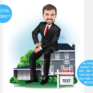 Custom Male Realtor Cartoon Portrait, Realtor Portrait, Gift for Realtor, Male Realtor Cartoon Drawing, Realtor Caricature from Photo