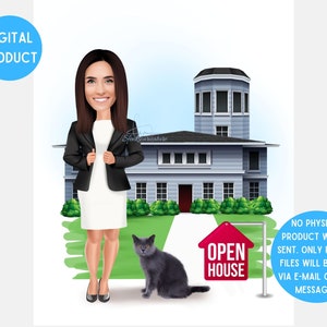 Custom Female Realtor Cartoon Portrait, Realtor Portrait, Gift for Realtor, Female Realtor Cartoon Drawing, Realtor Caricature from Photo