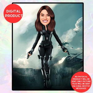 Personalisierte Black Widow Portrait, Holen Sie sich Ihr eigenes Superhelden-Portrait von Ihrem Foto, personalisierte Superhelden-Karikatur, nur digitale Datei