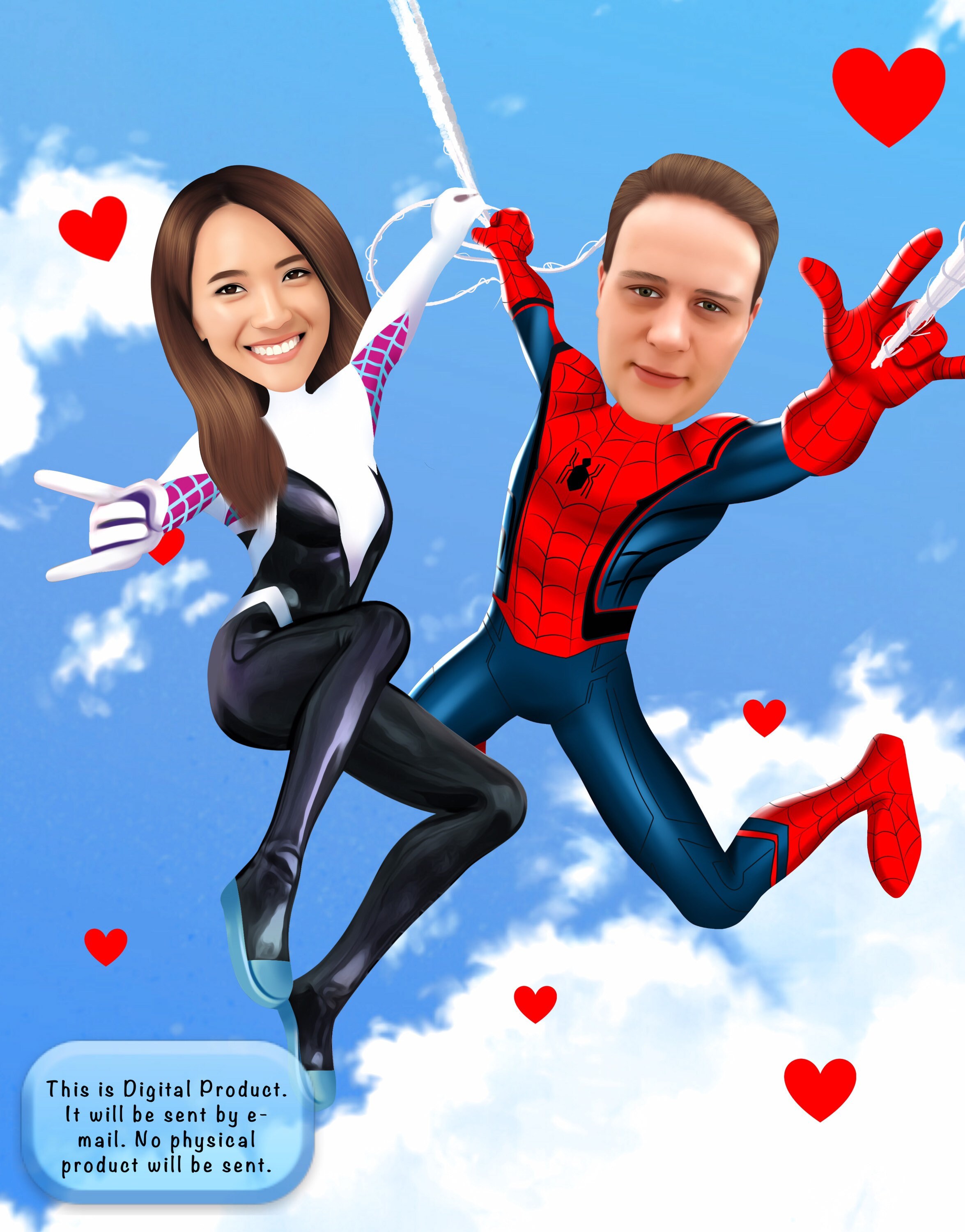 Custom Spiderman, Ghost Spiderman Portraıt, Superhero Couple Cartoon,  Digital Couple Caricature, Digital Download