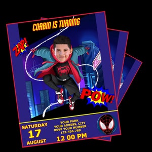Miles Morales Geburtstagseinladung, Miles Morales Einladungskarte, Superhelden Geburtstagseinladung, druckbare digitale Datei