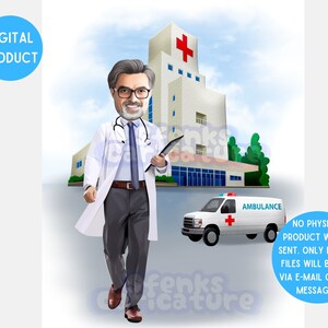 Custom Male Doctor Cartoon Portrait, Doctor Portrait, Doctor Caricature, Men Surgeon Gift, Gifts for Doctor, Doctor Cartoon Drawing