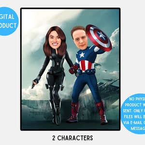 Paar benutzerdefinierte Superhelden Portrait, Peraonlised Paar Illustration, Geschenk für Paar, Jubiläumsgeschenk, romantisches Geschenk, digitale Datei
