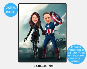 Retrato de superhéroe personalizado de pareja, ilustración de pareja personalizada, regalo para pareja, regalo de aniversario, regalo romántico, archivo digital