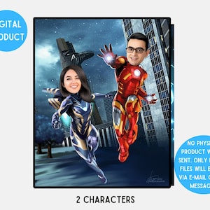 Paar benutzerdefinierte Superhelden Portrait, Peraonlised Paar Illustration, Geschenk für Paar, Jubiläumsgeschenk, romantisches Geschenk, digitale Datei