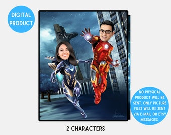 Retrato de superhéroe personalizado de pareja, ilustración de pareja personalizada, regalo para pareja, regalo de aniversario, regalo romántico, archivo digital