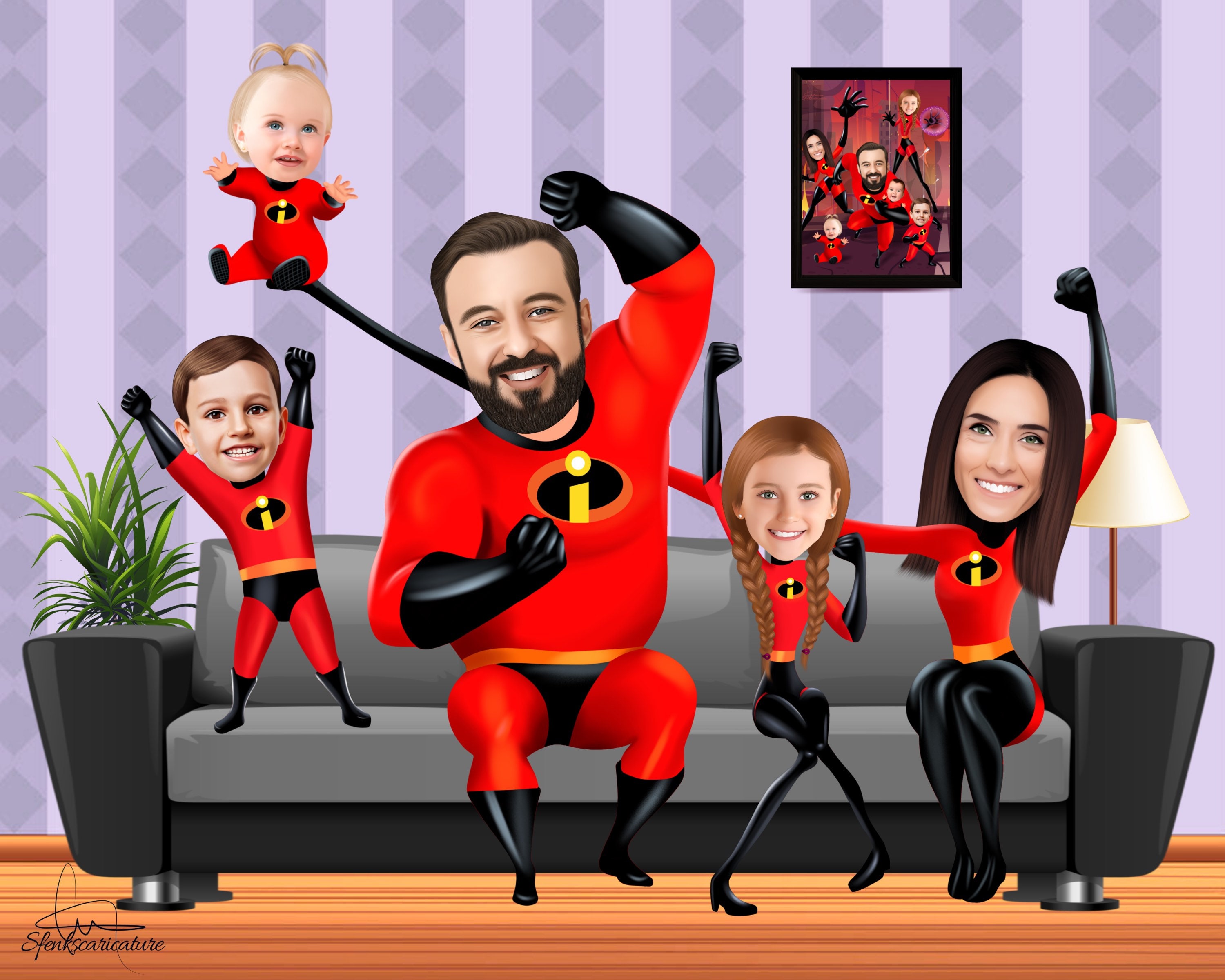 The Incredibles Family Portrait Personalized Superheroes Family Caricature, Custom Cartoon Family Drawing, Mother's Day Gift The Incredibles Family Portrait Personalized Superheroes Family Caricature, Custom Cartoon Family Drawing, Mother'S Day Gift