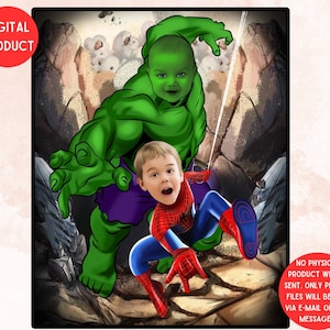 Ritratto HULK Spiderman personalizzato, Caricatura regalo HULK personalizzata, Regalo fratello, Regalo di compleanno fratello