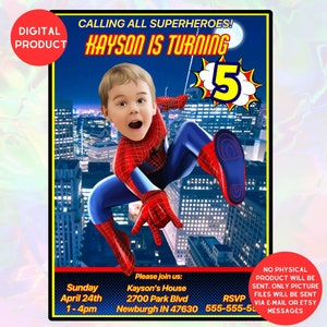 Spiderman Geburtstagseinladung, Superhelden-Einladung, Spiderman-Einladungskarte, Superhelden-Geburtstagseinladung, druckbare digitale Datei