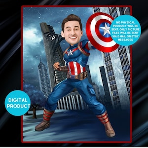 Captain America Geburtstag Portrait, Superheld Boy Cartoon, Captain America Einladungskarte, Spaß Superhelden Geburtstagsparty