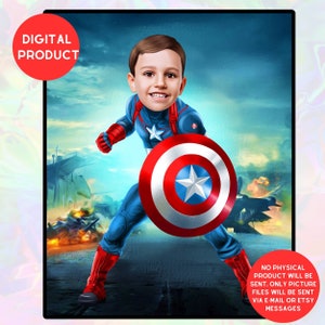 Ritratto di Capitan America personalizzato, banner di invito di compleanno personalizzato, regalo di compleanno di supereroi, decorazioni per feste di compleanno personalizzate