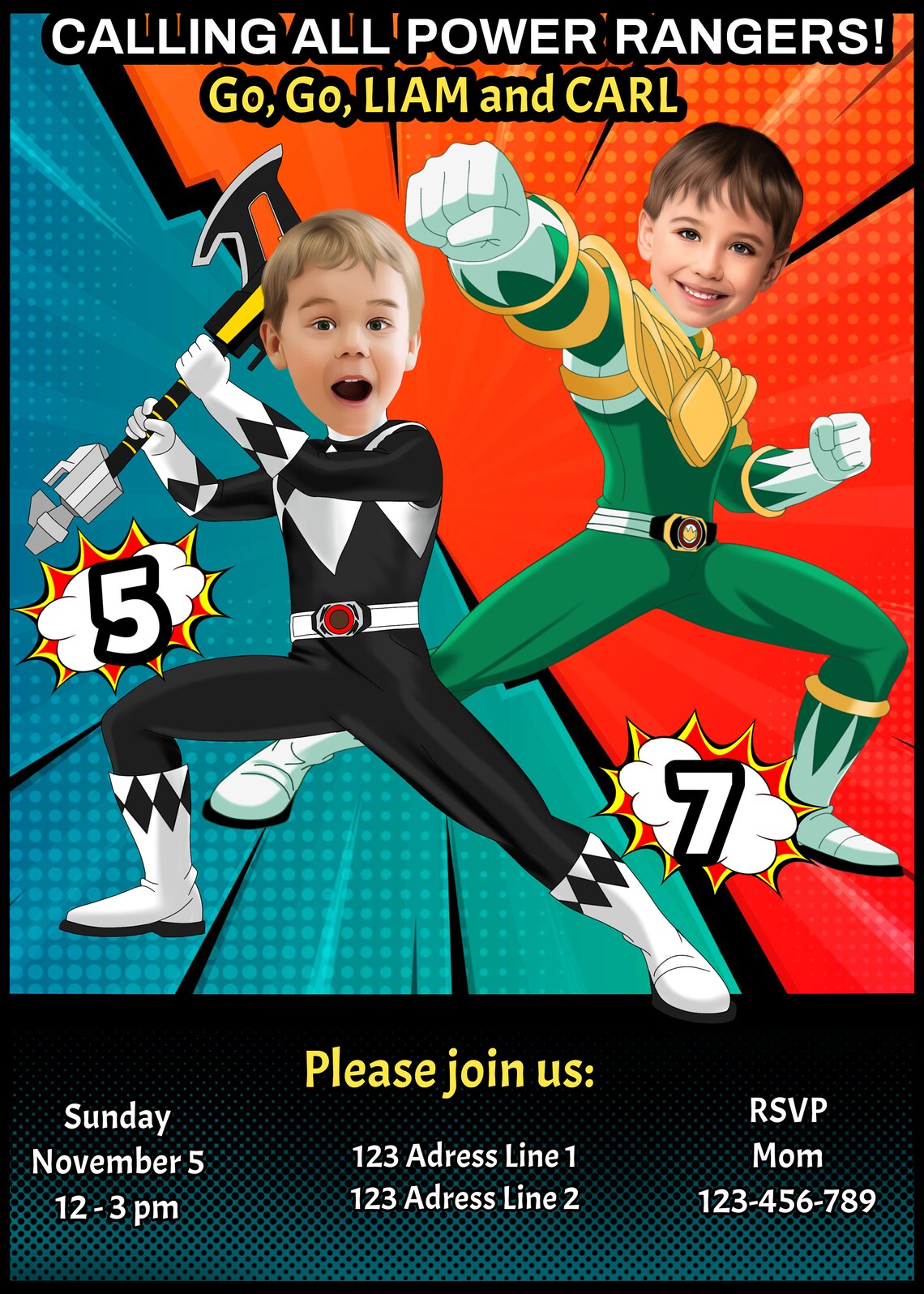 Green Power Ranger Birthday Invitation, Printable Birthday Invitation ...