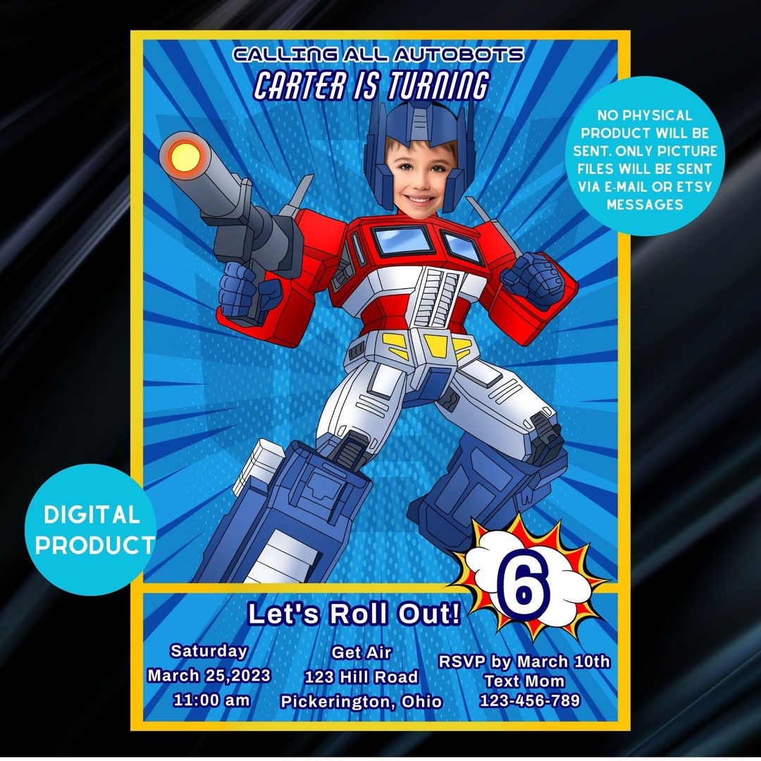 Rescue Bots Transformers Birthday Invitation, Custum Birthday Party