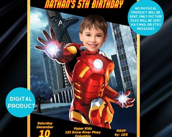 Invitación de cumpleaños de Ironman, invitación de superhéroe, tarjeta de invitación de Ironman, invitación de cumpleaños de superhéroes, archivo digital imprimible