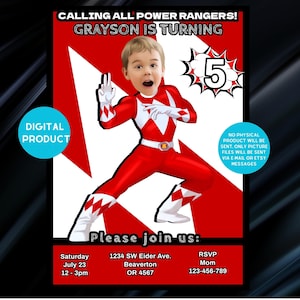 Invito di compleanno di Power Ranger, Invito di compleanno stampabile, Invito di compleanno digitale, Invito di Power ranger