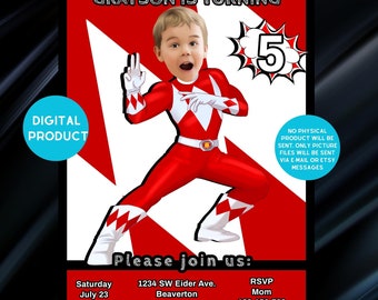 Invitación de cumpleaños de Power Ranger, invitación de cumpleaños imprimible, invitación de cumpleaños digital, invitación de Power Ranger