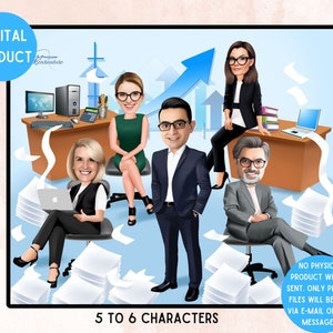 Personalised Workplace Portrait, Custom Business Team Cartoon Caricature, Caricature Gift For Retirement Farewell, Printable Cartoon Gift