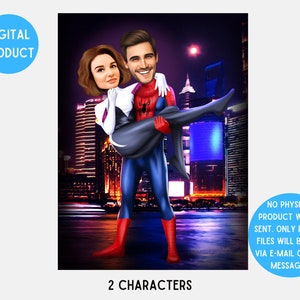 Benutzerdefinierte Paar Spiderman, Spiderman Portrait, Superhelden Paar Cartoon, digitale Paar Karikatur, digitaler Download