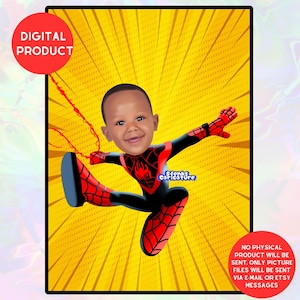 Benutzerdefinierte Miles Morales Kinder Portrait, Holen Sie sich Ihr eigenes Superhelden-Portrait von Ihrem Foto, personalisierte Superhelden-Karikatur, digitale Datei