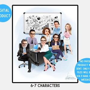 Custom Company Portrait (6-7 People) Work Team Cartoon Caricature, Cartoon Gift Retirement Farewell, Meeting Room Cartoon, Printable Cartoon