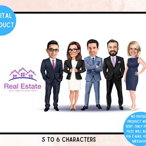 Personalisiertes Immobilien-Portrait, Immobilien-Team-Karikatur-Karikatur, Karikatur-Geschenk für Ruhestand Abschied, druckbares Karikatur-Geschenk