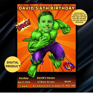 Hulk Geburtstagseinladung, Superhelden Einladung, Hulk Einladungskarte, Superhelden Geburtstagseinladung, druckbare digitale Datei