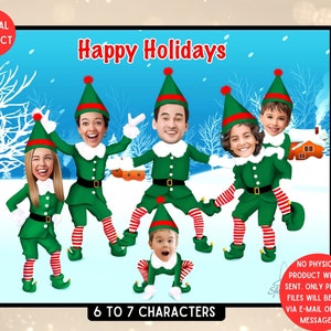 Elf Christmas Card, Xmas Greeting Card, Personalized Caricature, Custom ...