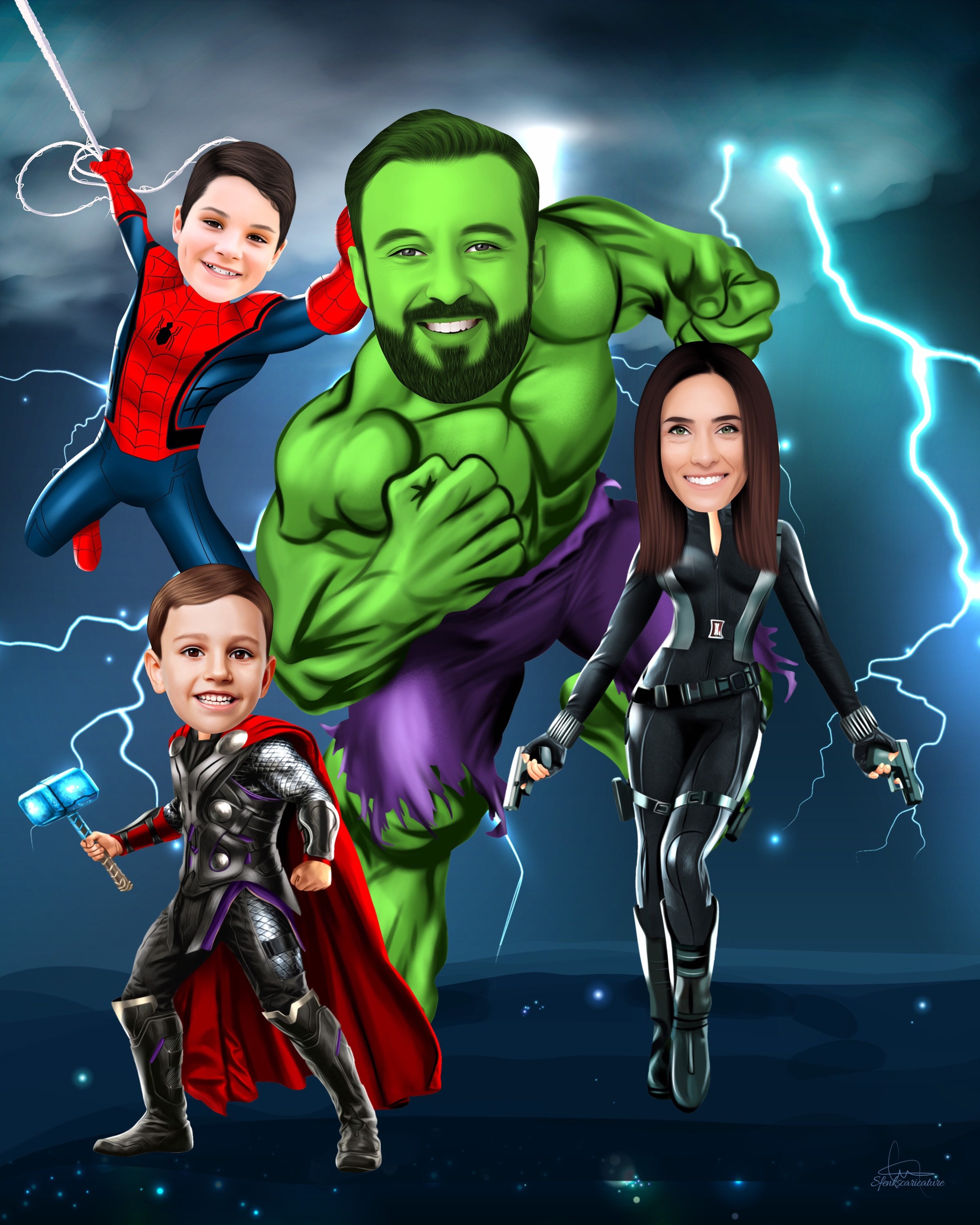 Father's Day Cartoon Gift, Custom Family Avengers Portrait Personalized  Superheroes Group Cartoon, Caricature Gift for Couple