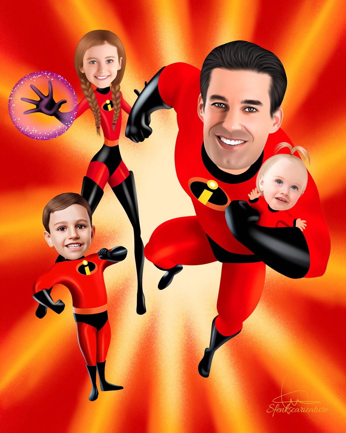 The Incredibles Family Portrait 4-5 Character Personalized | Etsy