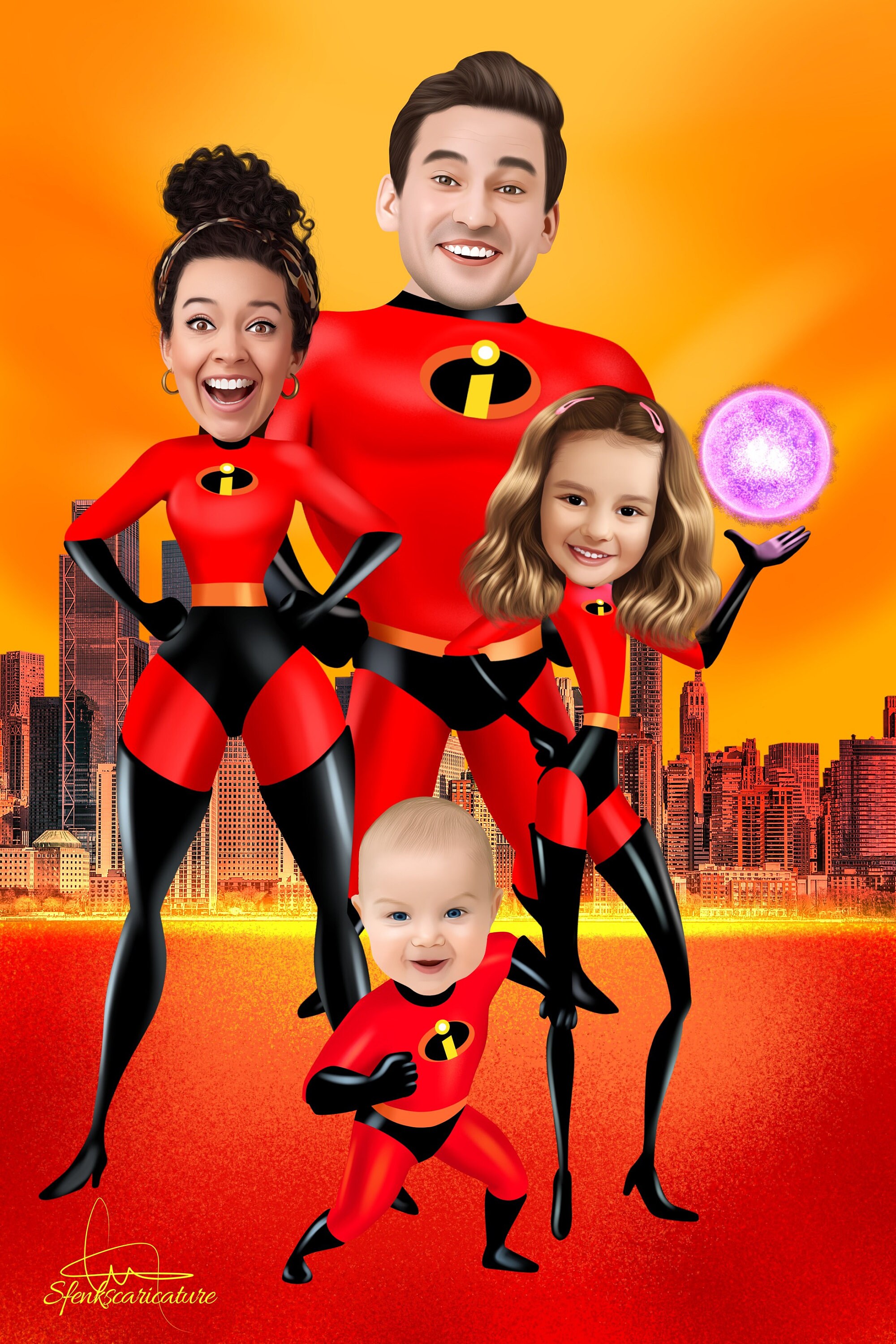 The Incredibles Family Portrait Personalized Superheroes Family Caricature Custom Cartoon Family Drawing Mother S Day Gift
