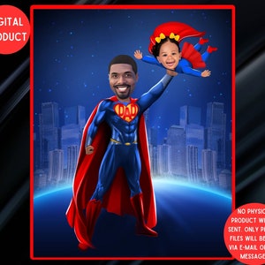 Super DAD CARTOON Geschenk, Vatertag Cartoon Geschenk, benutzerdefinierte Vater und Kind Portrait personalisierte Superhelden Papa und Tochter Cartoon