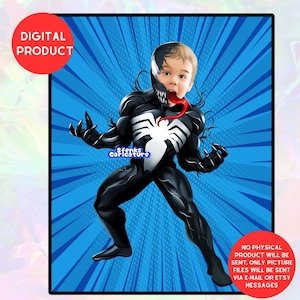Personalisiertes Gift Portrait, benutzerdefinierter schwarzer Superheld Junge Geburtstag Willkommen Board, Venom Bday Invite, Einladung Digitale Zeichnung