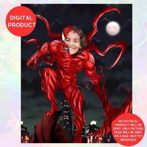 Gepersonaliseerde Carnage Venom Portret, Custom Venom Verjaardag Banner Decor, Venom Bday Invite, Uitnodiging Digitale Tekening