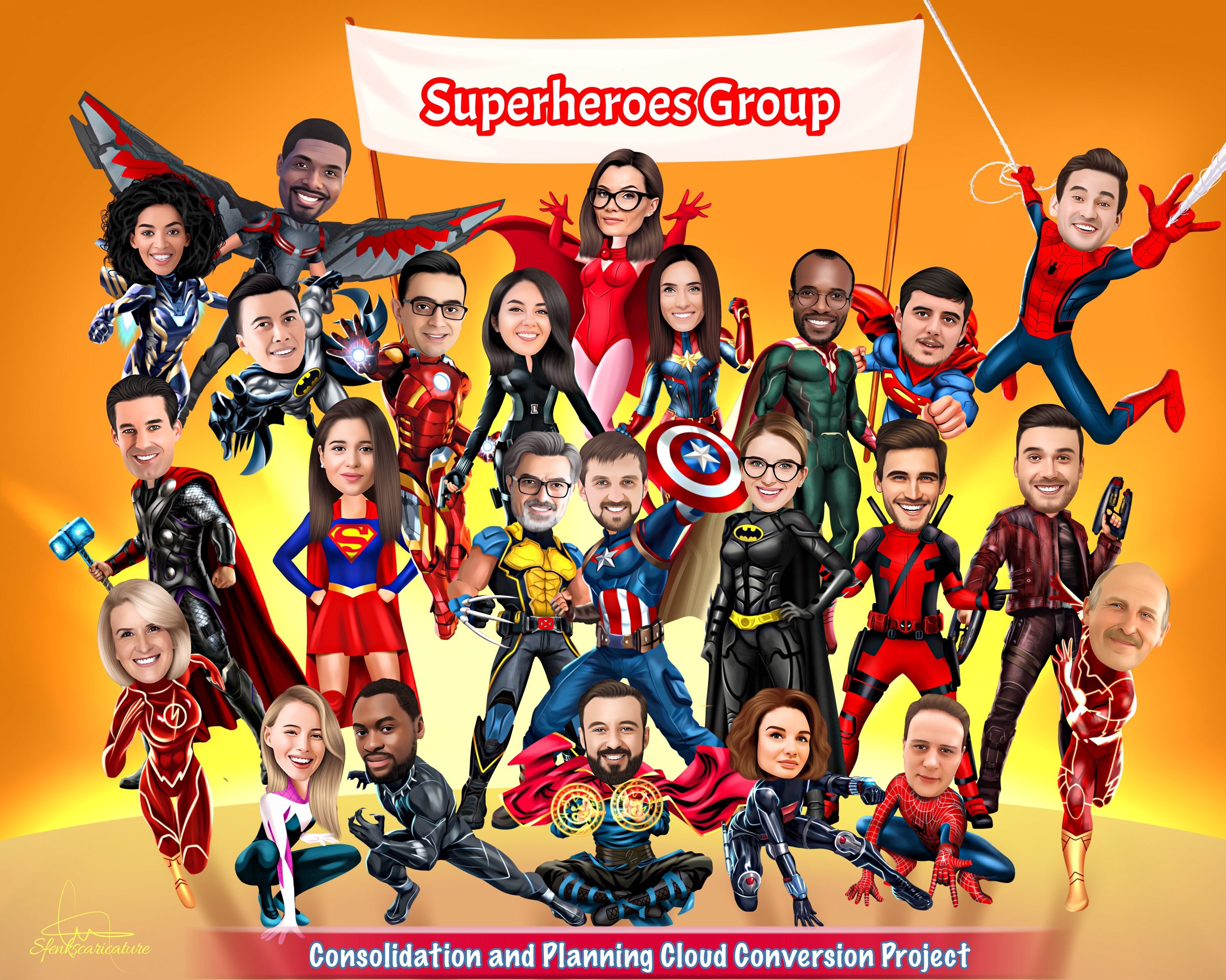 Personalized Cartoons for Company, Superhero Caricature for Business, Large Family Cartoon Gift Personalized Cartoons for Company, Superhero Caricature for Business, Large Family Cartoon Gift
