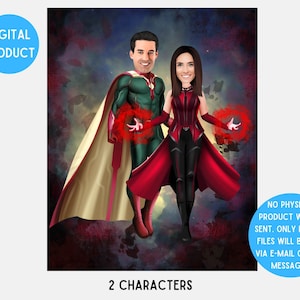 Personalized Couple Portrait, Custom WandaVision Caricature, Superheroes Gift, Superheroes Birthday Gift, Digital Drawing