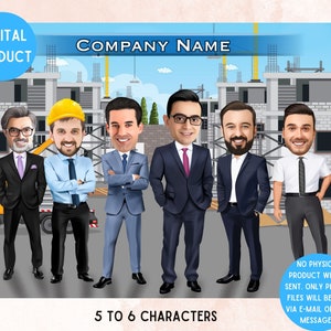 Ritratto di squadra di ingegneri civili personalizzati, caricatura di cartoni animati di squadra aziendale, regalo di caricatura per l'addio alla pensione, regalo di cartone animato stampabile